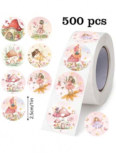 500pcs/Roll Fairy Mushroom Pattern Self-Adhesive Stickers, 1 Inch Round Gift Wrapping Stickers, DIY Stickers, Decorative Sticker Labels, Envelope Seals, Postcards, Party Cup Decorations, Birthday & Holiday Gift Bag Seals, Baby Shower Decorations, Bridal Shower Gifts, Gender Reveal Labels, Graduation Party Favors, Party Supplies