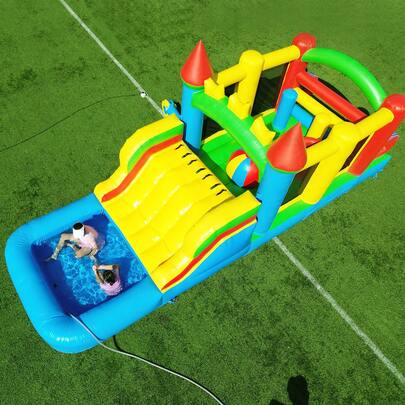 23 Ft Inflatable Obstacle Course Bounce House With Slide, Rental Grade Castle For Kids & Adults, Commercial Grade PVC Vinyl, With Blower, (Large Jump Space), (Game Ball), Dry Wet Pool, Summer Fun, 23 X 8 X 9 Ft