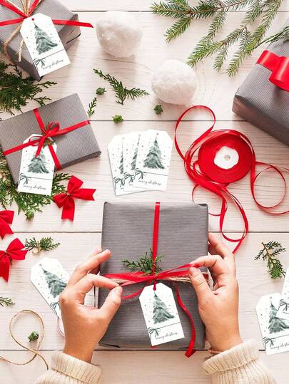 20/50 Stück Weihnachtsgeschenk Dekorationsetiketten, Weihnachtsbäume, Weihnachtsschleifen, Fröhliche Weihnachten, Tinte Weihnachtsgeschenk Dekorationen, geeignet für Weihnachtsparty Geschenkdekoration, Heimdekoration, Weihnachtsdekorationen, Raumdekoration Winter