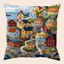 1 件波西米亚几何抽象抱枕套，2D 单面印花，仿刺绣细节，装饰性柔软毛绒沙发垫套，适用于办公室、家庭、卧室、客厅（不含枕芯） - 无刺绣 - 多种尺寸