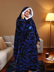 1 set Bata con capucha de felpa de estampado de leopardo en talla grande unisex - Térmica e aislada para días fríos de 0-15°C, con comodidad ligera como una nube, tela suave sin desprendimiento ni pelusas, puños a prueba de viento, cinturón ajustable y bolsillos profundos, lavable a máquina y de secado rápido, para fines de semana relajados, comodidad después de la ducha, citas en casa, noches de TV, salidas de compras y paseos, conjunto de ropa de estar en casa con estilo y cálido para hombres y mujeres