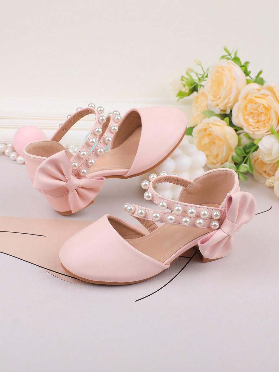Mädchen Mode Rosa Schleife Klobige High Heel Mary Jane Schuhe, Perlen Prinzessin Kleiderschuhe für alle Jahreszeiten, formelle Party Aufführung Hochzeit Bankett Abendparty, süße niedliche Blumenmädchen Schuhe für Kleinkinder, Kinder, große und kleine Mädchen, vielseitige Kleiderschuhe - Pink - Übersicht 1