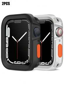 2pcs/Set Women Men Fashionable Casual Cute Soft TPU Hollow Out Protector Cover Comfortable Matte Anti-Fall Watch Case, Compatible With Apple Watch Case 40/41/42/44/45/46/49mm, For Apple Watch Series Ultra/SE/11/10/9/8/7/6/5/4, Clear+Black