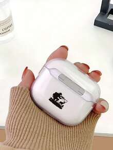 The Ins Style With Creative Hunter Pattern Apple Wireless Bluetooth Earphone Protective Cover Is Compatible With Airpods4/1/2/3/Pro/Pro2 Glossy Transparent Frosted Black TPU Material Soft Shell Anti Drop Earphone Cover, More Impact Resistant, Making It The Best Gift For Family, Friends, And Couples