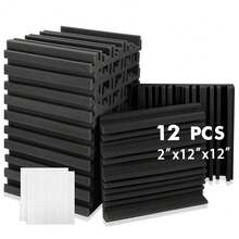 OLOEY Paneles de espuma insonorizante (12 piezas) 12 X 12 X 2 pulgadas / 10 X 10 X 2 pulgadas de diseño de alta densidad y amplia frecuencia para tratamiento acústico, ideal para oficinas, salas de conferencias, dormitorios, salas de estar, estudios de música y salas de cine en casa.