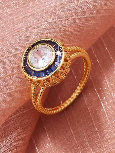 1枚时尚奢华圆形合成立方氧化锆男士戒指，适合日常佩戴、派对、节日、生日、情人节、圣诞节、新年礼物