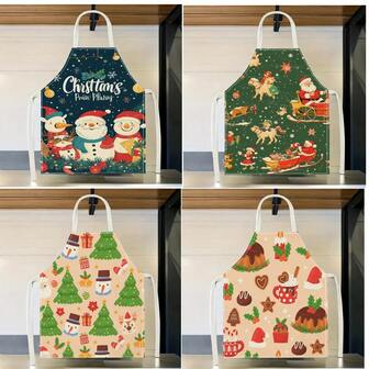 1pc Christmas Pattern Apron, Creative And Fun Stylish Printed House Cleaning Apron, Waterproof Oil Easy Cleaning Kitchen Cooking Apron, Creative Home Apron, Work Uniform