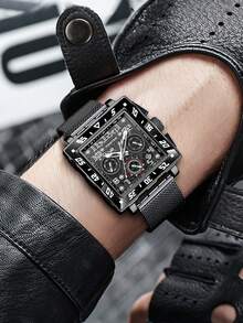 GUANQIN 1 buc ceas luminos impermeabil pentru bărbați, cu calendar cronograf, cadran pătrat multifuncțional, curea din oțel inoxidabil rezistentă la uzură, curea din plasă Milan, modă business, lux sportiv, clasic, simplu, casual, stil mecanic, ceas cu cuarț automat pentru bărbați, potrivit pentru Ziua Îndrăgostiților, festivaluri, întâlniri, afaceri, cadouri