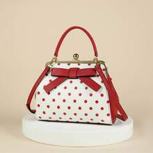 Bolso de mano de piel patentada minimalista con lunares burdeos de moda, nuevo bolso de hombro y bandolera con lazo para mujer