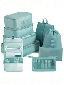 6/7/8/9pcs Travel Packing Cubes, Luggage Organizer Bags, Laundry Bag, Shoe Bag, Multi-Function Compression Packing Cubes, Lightweight Travel Luggage Organizer, Washable Nylon Material, Suitable For Students, Teachers, Travelers