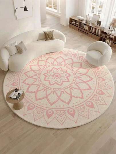 1 件粉色花卉图案圆形装饰地毯、卧室装饰、小地毯、地毯、家居装饰、客厅地毯、客厅小地毯、卧室地毯、客厅家居装饰、户外地毯、可洗毛绒地毯、厚地毯、蓬松地毯、秋冬地毯
