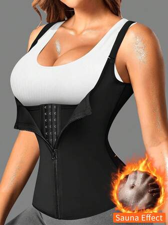 1pc Women Sports Waist Trainer With Hooks & Zipper, Body Shaper Corset Vest Shapewear For Tummy And Waist Control