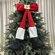 1pc Red Bow Plush Santa Leg Decor - Soft Wool Christmas Ornament For Tree, Home And Window Display - Ideal For Christmas, Wedding, Valentine's Day And Thanksgiving Decoration, Holiday Decor Home Decor Christmas Decorations Room Decor - Red - View 1