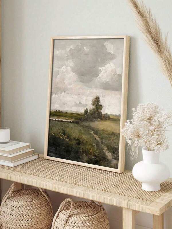 1pc Snowy Mountains Vintage Landscape Painting Canvas Print Summer Nature Warm Tones Poster Art Farmhouse French Country Decor , Frameless