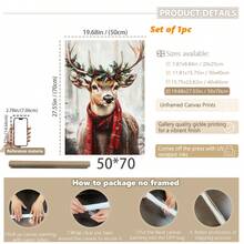 1 buc, Artă murală pe pânză, Decorațiune de perete cu ramă de Crăciun, Artă vintage de Crăciun cu reni, Reni de pădure și zăpadă de iarnă, Decorațiuni de Crăciun, Artă decorativă rustică de Crăciun, Artă pictură în ulei vintage, Postere artistice cu tematică de sărbători, Decor de perete minimalist