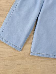 Bộ trang phục mùa hè cho bé gái - Áo denim nhún bèo không tay kết hợp với quần short denim giặt thường ngày viền ren, thích hợp cho du lịch mùa hè, đi biển hoặc mặc hàng ngày - Rửa nhẹ - Xem 7