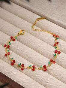 1pc/Set Fashionable French Sweet Cherry Pendant Necklace & Earrings Jewelry Set For Women, Elegant & Cute For Party, Daily Wear, Valentine's Day Gift - Elegant Style - View 10