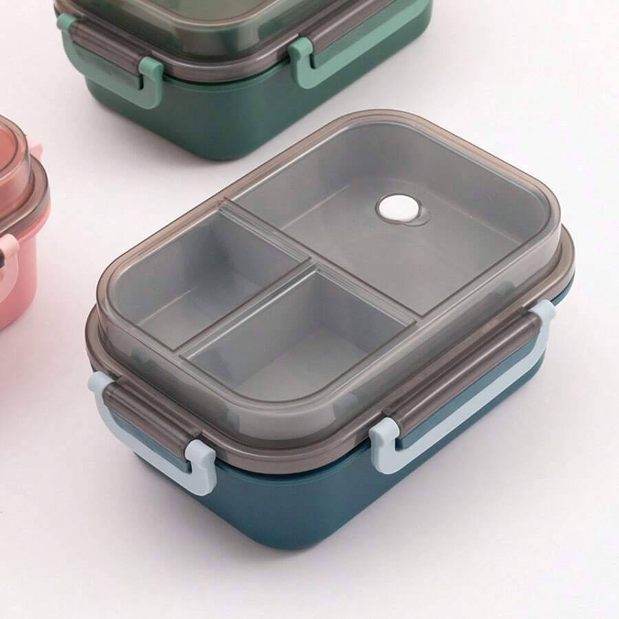 1pc 3-Compartment Bento Lunch Box, High-Quality Dual Layer Meal Prep Container, Leak-Proof Seal, Suitable For Office Workers, Students, Microwave