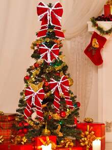 1PC 196-Inch Christmas Red And White Fringed Decorative Ribbon, Christmas Tree Decoration, Gift Packaging Accessory Dow, DIY Christmas Gift Packaging Ribbon, Red And White Fringed Bow Pendant Decor Suitable For Christmas Decor, Door Hanging Decor, Living Room And Bedroom Room Decor, Outdoor Courtyard, Christmas Gifts, Gift-Giving Christmas Decorations Winter