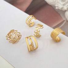 5pcs Women's Leaf Shaped Non Pierced Fake Ear Cuff Earrings Gold Jewelry Set