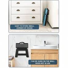 Folding Step Stool 9 Inch, Sturdy Foldable Stool With Carry Handle, Collapsible Step With Non - Slip Surface And Adults, Portable Compact Design Kitchen, Bathroom, Camping - Black - Black - View 4