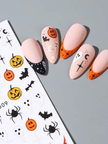 Halloween Nail Stickers Cute Ghost Pumpkin Self Adhesive Nail Decals Spooky Mushroom Ghost Flower Nail Art Design Black Cats Spider Bats French Manicure Supplies For Women DIY Nail Charms Decorations