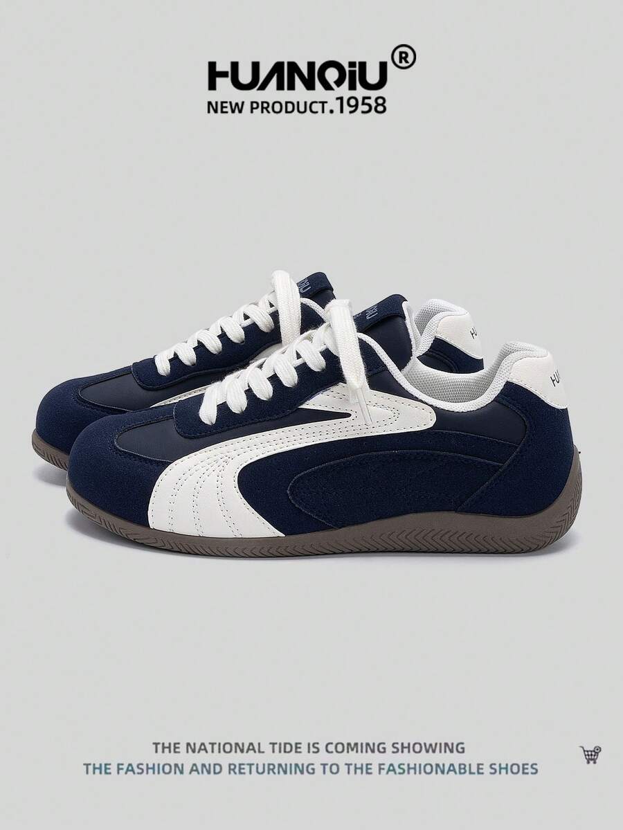 HUANQIU 2025 New Women's Shoes, Women's Shoes, Skateboard Shoes, A Pair Of Fashionable Casual Breathable Office Outdoor Sports Shoes, Multifunctional, Lightweight And Comfortable German Shoes, Racing Shoes, Casual Shoes, Running Shoes, Navy Blue Four Seasons Shoes - Navy Blue - View 1