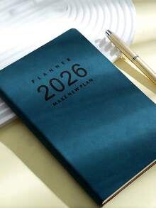 1 Piece 2026 A5 (140 Pages) Standard Plan Calendar Planning: High-Quality PU Leather (January December) Daily, Weekly, And Monthly Agendas, 365 Day To-Do List Planned By Planner, Perfect Gift (Blue, Brown, Gray, Khaki)