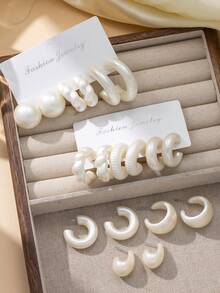 2-6-18件欧美时尚CCB珍珠彩色几何耳环套装，创意独特设计耳环，适合女士 - 珍珠彩 - 查看 3