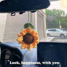 Accesorios colgantes para espejo de coche con estilo bohemio lindo, adorno de ganchillo de plantas artificiales, cesta colgante de plantas para espejo retrovisor, amuleto interior de coche, regalos de Navidad lindos para hombres y mujeres