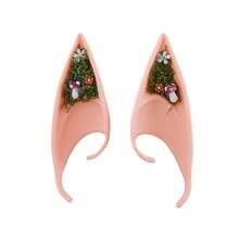 Halloween Cosplay Elf Ears Mushroom Flower Crystal Design Fairy Ear Accessories For Women Party Costume - Watermelon Pink - View 6