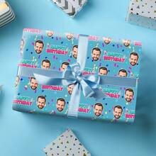 Personalised Funny Face Photo Wrapping Paper, Customised Face Gift Wrap, Multiple Colors, Birthday Wrapping Paper, Anniversary, Your Photo Wrapping Roll - Multicolor - View 8