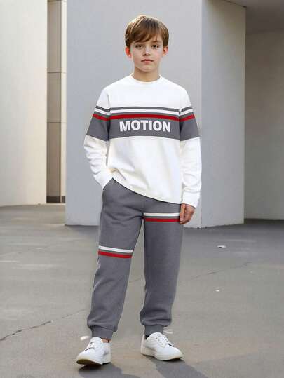 2pcs/Set Boys' Letter Print Sweatshirt And Jogger Pants Set, Casual Daily Wear, Spring/Autumn/Winter