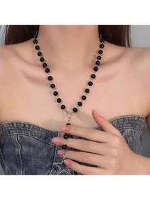 1pc Ascension Day Black Beaded Cross Star Hollow Necklace, Multicolor Resin Metal Material Gothic Style Beaded Chain, Lightweight Fashionable Accessory Suitable For Women, Men, Party, Daily Wear, School, Travel