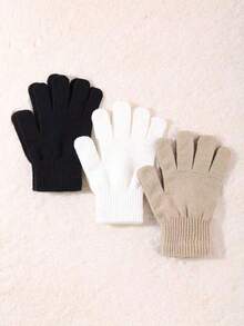 3 Pairs Winter Magic Gloves Black Knit Gloves Warm Stretchy Gloves For Cosplay Costume Cold Weather - Multicolor - View 5