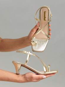 Women's Sandals Thin Heel Buckle Strap Gold Embellishment  Comfortable Fashion Blogger - 金色 - 查看 2