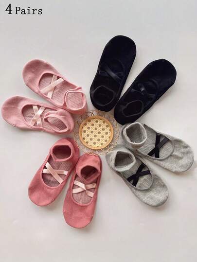 1/2/4 Đôi tất thể thao Pilates Yoga cho nữ, thiết kế khoét rỗng để lộ mu bàn chân, quai chéo, tất đi trên sàn nhà, tất bám sàn thoải mái và thời trang