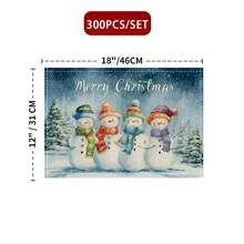 1/4/6/8/12/300pcs Christmas Slogan & Snowman Pattern Digital Print Polyester Placemats, Size 12*18 Inches, Thickened Washable Linen Tableware Set, Suitable For Holiday Parties, Home Dining Atmosphere Decoration, Hotel Banquet Holiday Decoration.