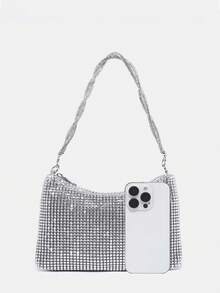 Glamorous, Elegant, Exquisite, Quiet Luxury Glitter Bling, Sequin, Luxury, Shiny Women's Shoulder Bag, Large Capacity Clutch Bag Evening Bag, Dinner Bag Rhinestone For Party Girl, Woman, Bride Perfect For Party, Wedding, Prom, Dinner/Banquet , New Year - Silver - View 6