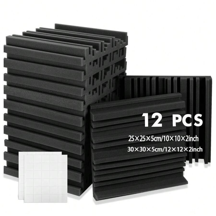 OLOEY Paneles de espuma insonorizante (12 piezas) 12 X 12 X 2 pulgadas / 10 X 10 X 2 pulgadas de diseño de alta densidad y amplia frecuencia para tratamiento acústico, ideal para oficinas, salas de conferencias, dormitorios, salas de estar, estudios de música y salas de cine en casa.