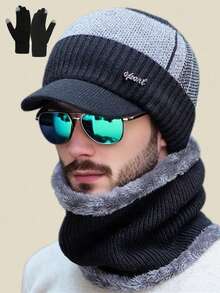 3pcs Knit Hat, Neck Warmer & Gloves Set, Solid Color Fleece Lined, Warm & Comfortable For Outdoor Activities In Autumn/Winter, Unisex Fashion Beanie Hat Scarf Gloves Set, Ideal Gift For Skiing, Cycling, Fishing, Commuting, Daily Use Winter Warm