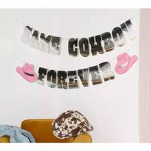 Dxo Fetti Same Cowboy Forever Banner Iridescent 5 Ft. Bachelorette Party Decorations Fun Western Bach Backdrop Rodeo Banner Gag Gift10 - 銀色 - 查看 1