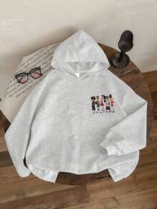 1pc Teen Girl Nostalgic Cartoon Culture Pattern Sweatshirt, Eye-Catching, School Activity Style, Soft And Comfortable, Daily Leisure Wear - Grey - View 2