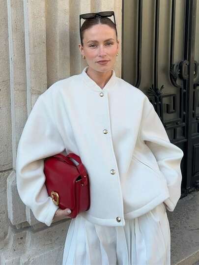 White Jacket Fall Outfits Coats For Women Long Sleeve Outerwears Winter Button Street Wear Varsity Jacket Ladies Autumn Coats