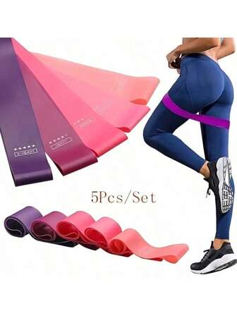 5pcs/Set Pink Gradient Resistance Bands 600*50mm Fitness Elastic Bands With Strength Labels And Storage Bag