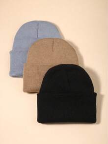 3pcs 1-12Y Girl Y2k Toddler Kids Knitted Winter Warm Cute Baby Boy Girl Beanie Hat Black Newborn Babies Bonnet Beanies - Multicolor - View 8