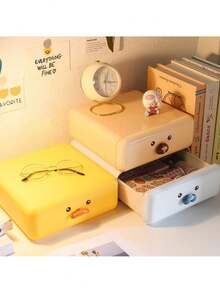 1 pieza Caja de almacenamiento con forma de animal lindo y gran capacidad con cajón, organizador de escritorio para uso doméstico