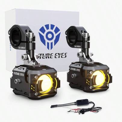Future Eyes - Luces antiniebla LED para motocicleta, luces auxiliares ajustables de 360, luz de conduccin todoterreno impermeable para montar por la noche, luz mbar y blanca de luz alta, compatible