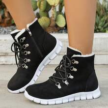 Bottes de neige confortables avec bordure en fourrure pour femmes, bout rond avec fermeture éclair, bottes de cheville d'hiver décontractées pour sports de plein air, nouvelle doublure thermique épaisse, tige courte, noir - Noir - Voir 3