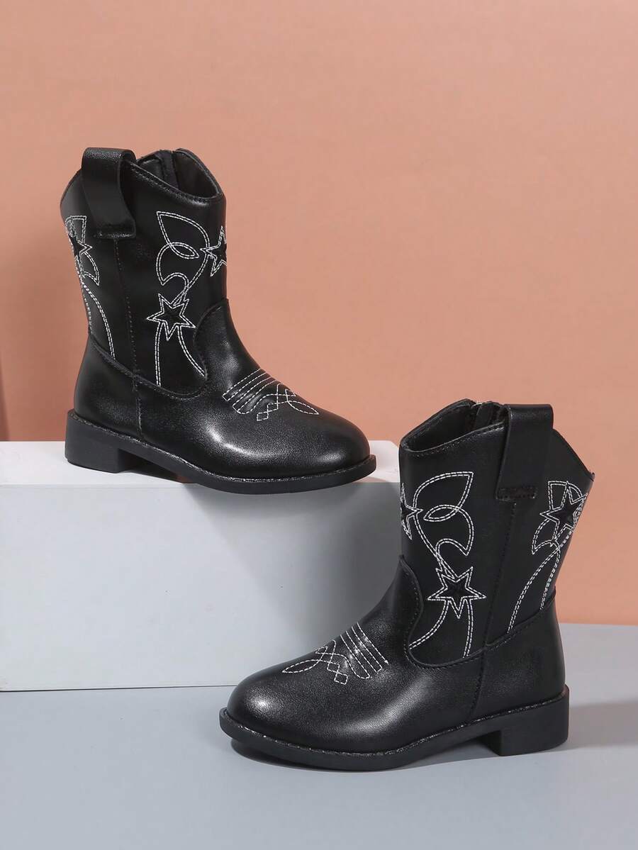 Botas bordadas lindas y de moda para niñas, botas occidentales bordadas simples para niñas para la vuelta al colegio y la vida en el campus